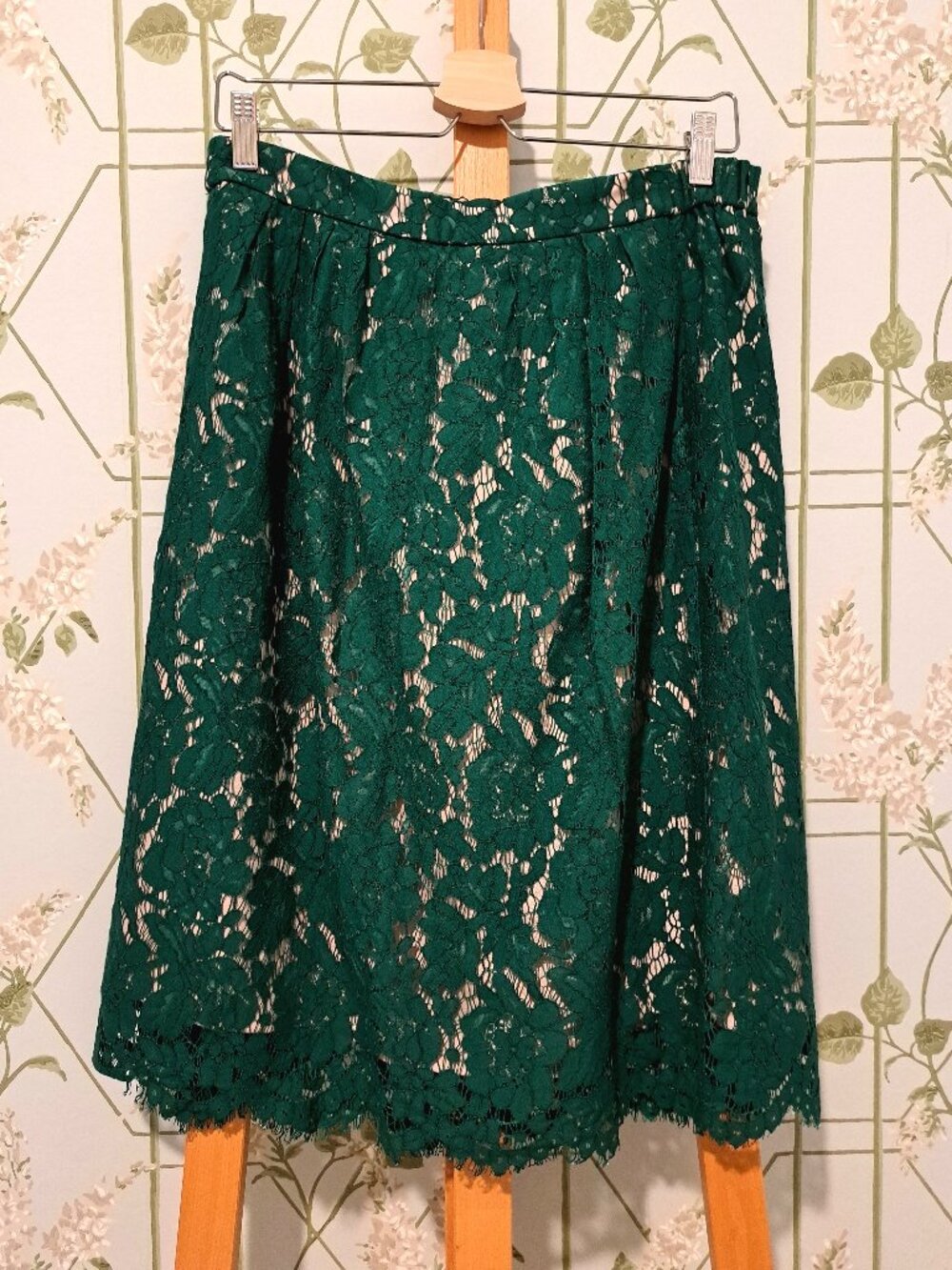 Elegant Lined Dark Green Lace Skirt by J. Crew